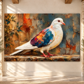 Colorful White Pigeon Wrapped Canvas Wall Art – Impasto Dove Bird Painting