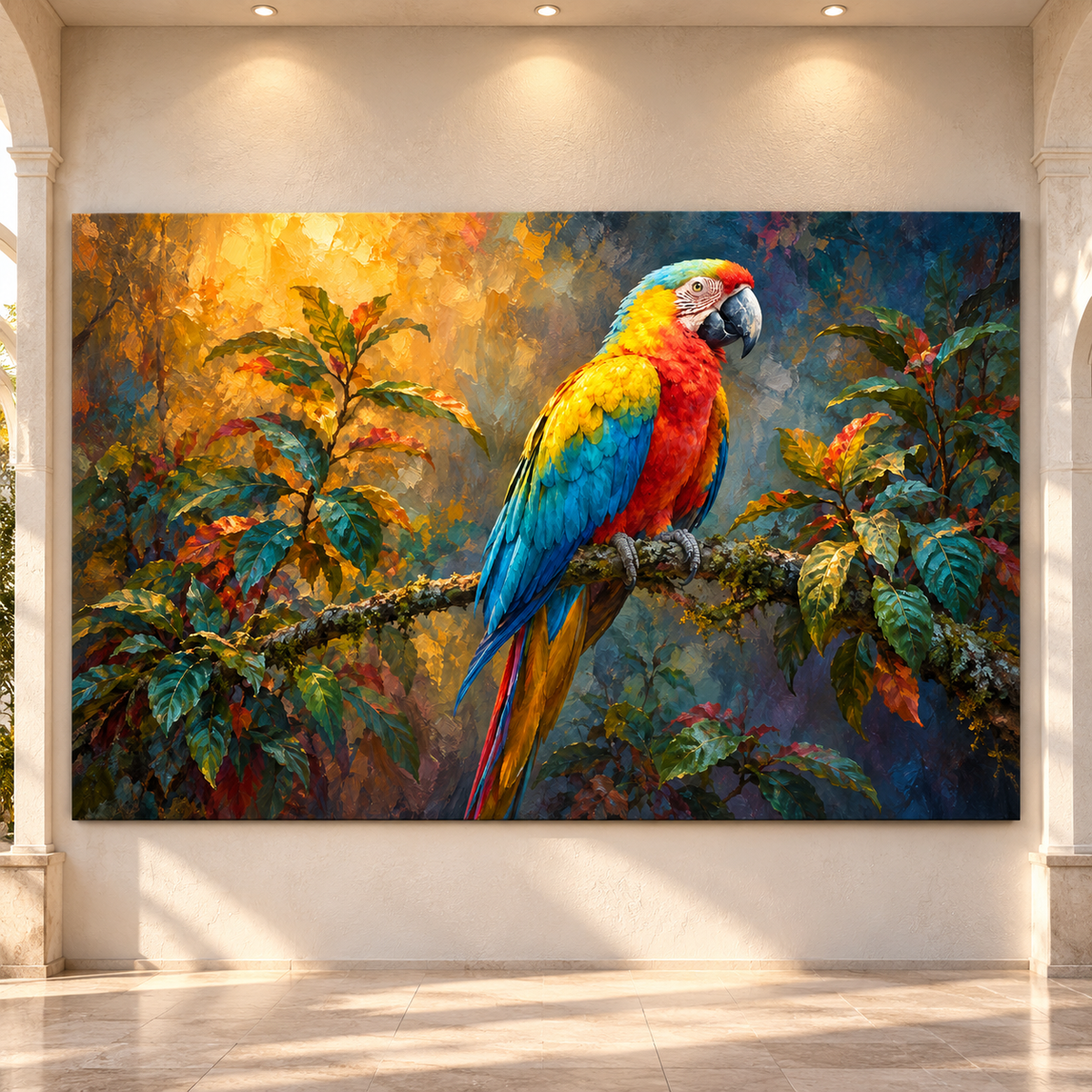 Scarlet Macaw Parrot Wrapped Canvas Wall Art – Colorful Tropical Rainforest Bird Painting