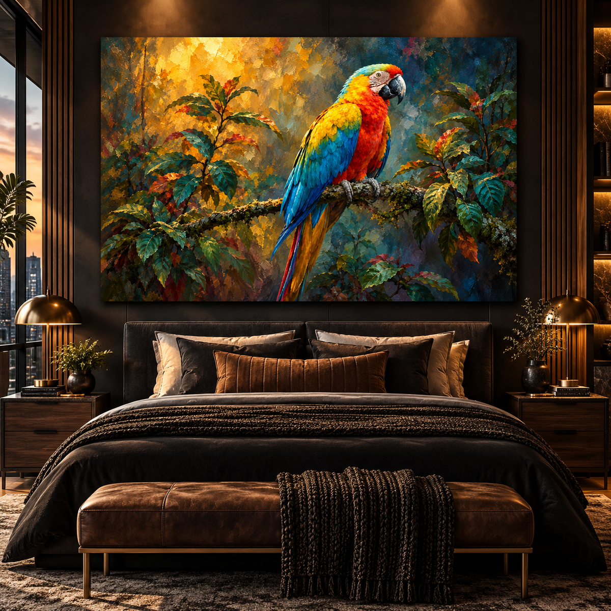 Scarlet Macaw Parrot Wrapped Canvas Wall Art – Colorful Tropical Rainforest Bird Painting