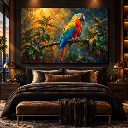 Scarlet Macaw Parrot Wrapped Canvas Wall Art – Colorful Tropical Rainforest Bird Painting