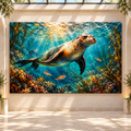 Harbor Seal Underwater Wrapped Canvas Wall Art – Colorful Kelp Forest Ocean Wildlife Painting