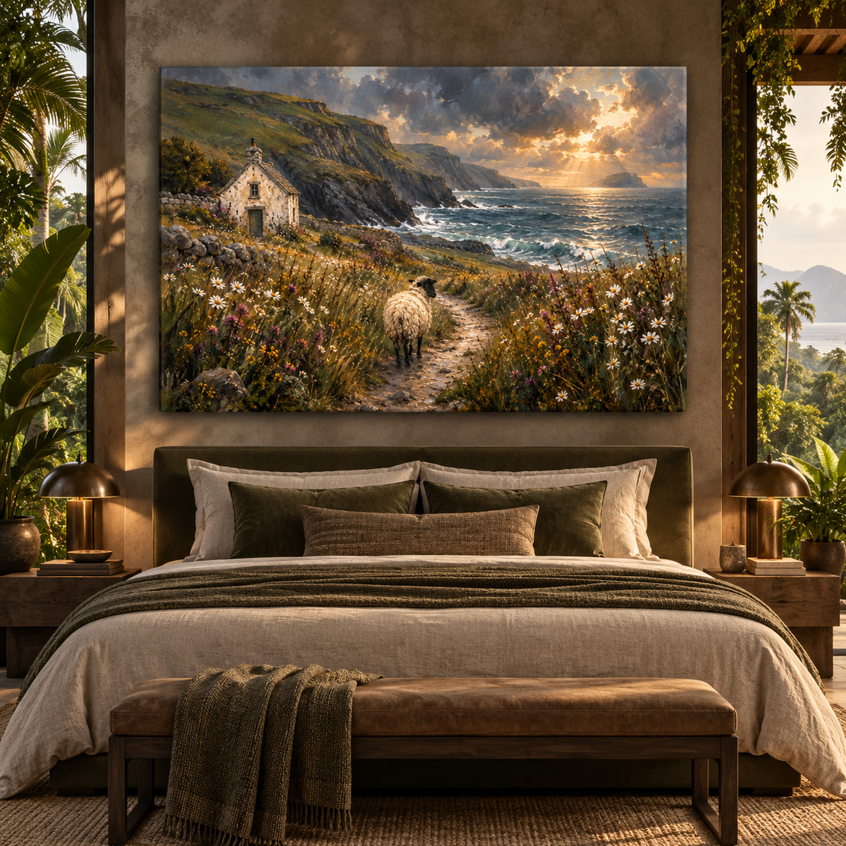 Blackface Sheep by Coastal Cottage Wrapped Canvas Wall Art – Wildflower Seaside Landscape