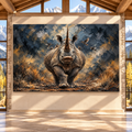 White Rhinoceros & Oxpecker Birds Wrapped Canvas Wall Art – Dramatic African Wildlife Painting