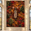 Overhead Bull Moose in Autumn Forest Wrapped Canvas Wall Art – Fall Wildlife Painting