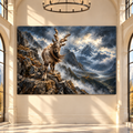 Mountain Goat on Rocky Cliff Wrapped Canvas Wall Art – Dramatic Alpine Wildlife Painting