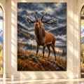Bugling Bull Elk in Mountain Wilderness Wrapped Canvas Wall Art – Dramatic Stag Wildlife Painting