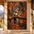 Red Squirrel on Oak Branch Wrapped Canvas Wall Art – Autumn Woodland Wildlife Painting