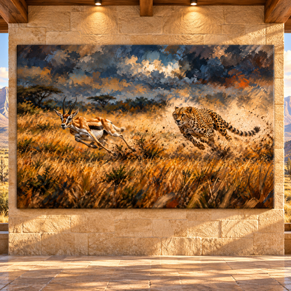 Cheetah Chasing Gazelle Wrapped Canvas Wall Art – Dramatic African Safari Wildlife Painting