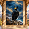 Great Cormorant Calling on Coastal Rocks Wrapped Canvas Wall Art – Dramatic Seabird Painting