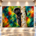 Black Marmoset Climbing Tree Wrapped Canvas Wall Art – Colorful Tropical Monkey Painting