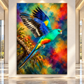Colorful Parrot in Flight Wrapped Canvas Wall Art – Vibrant Tropical Bird Painting