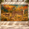 Cheetah Mother and Cub Wrapped Canvas Wall Art – African Wildlife Family Painting
