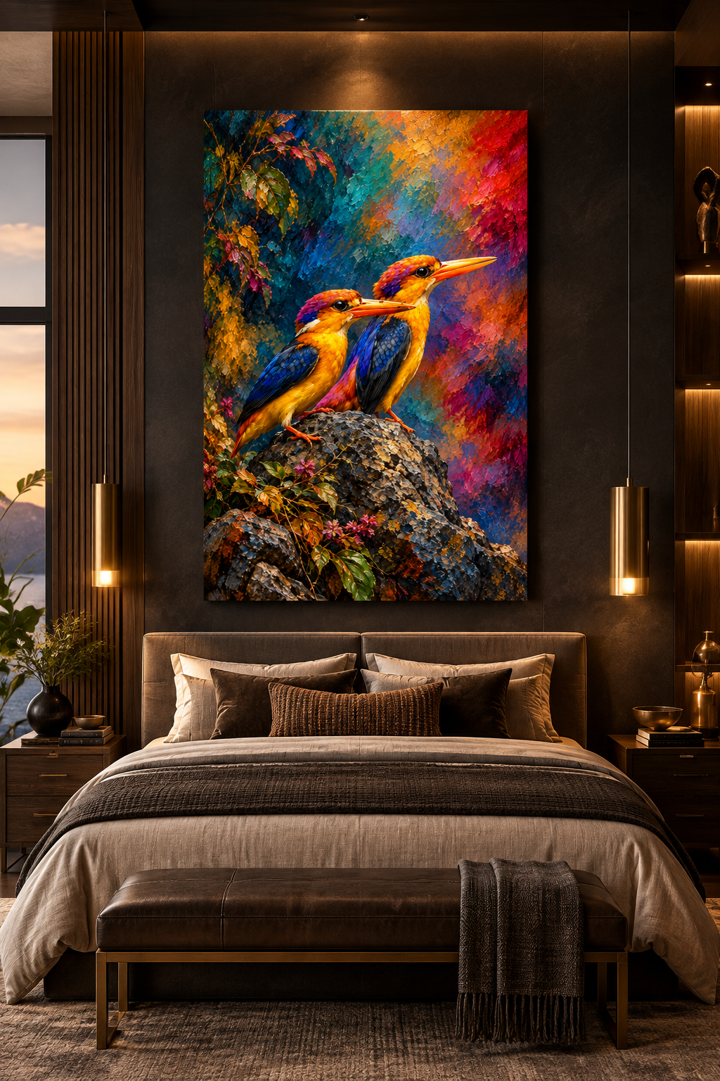 Two Colorful Kingfishers Wrapped Canvas Wall Art – Vibrant Tropical Bird Painting