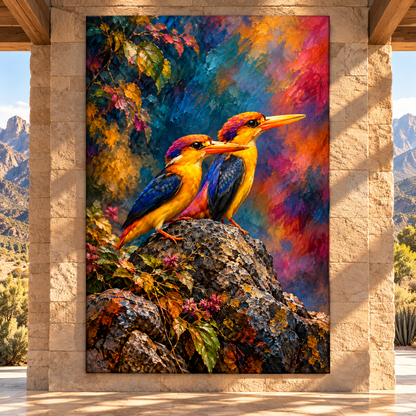Two Colorful Kingfishers Wrapped Canvas Wall Art – Vibrant Tropical Bird Painting