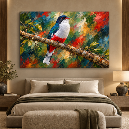 Colorful Trogon Bird Wrapped Canvas Wall Art – Vibrant Tropical Forest Painting