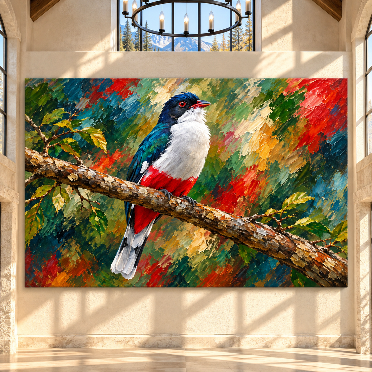 Colorful Trogon Bird Wrapped Canvas Wall Art – Vibrant Tropical Forest Painting