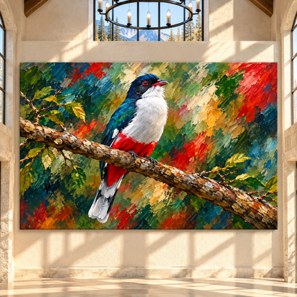 Colorful Trogon Bird Wrapped Canvas Wall Art – Vibrant Tropical Forest Painting