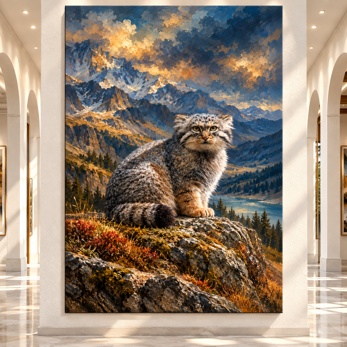 Pallas's Cat Mountain Wrapped Canvas Wall Art – Wild Manul Landscape Painting