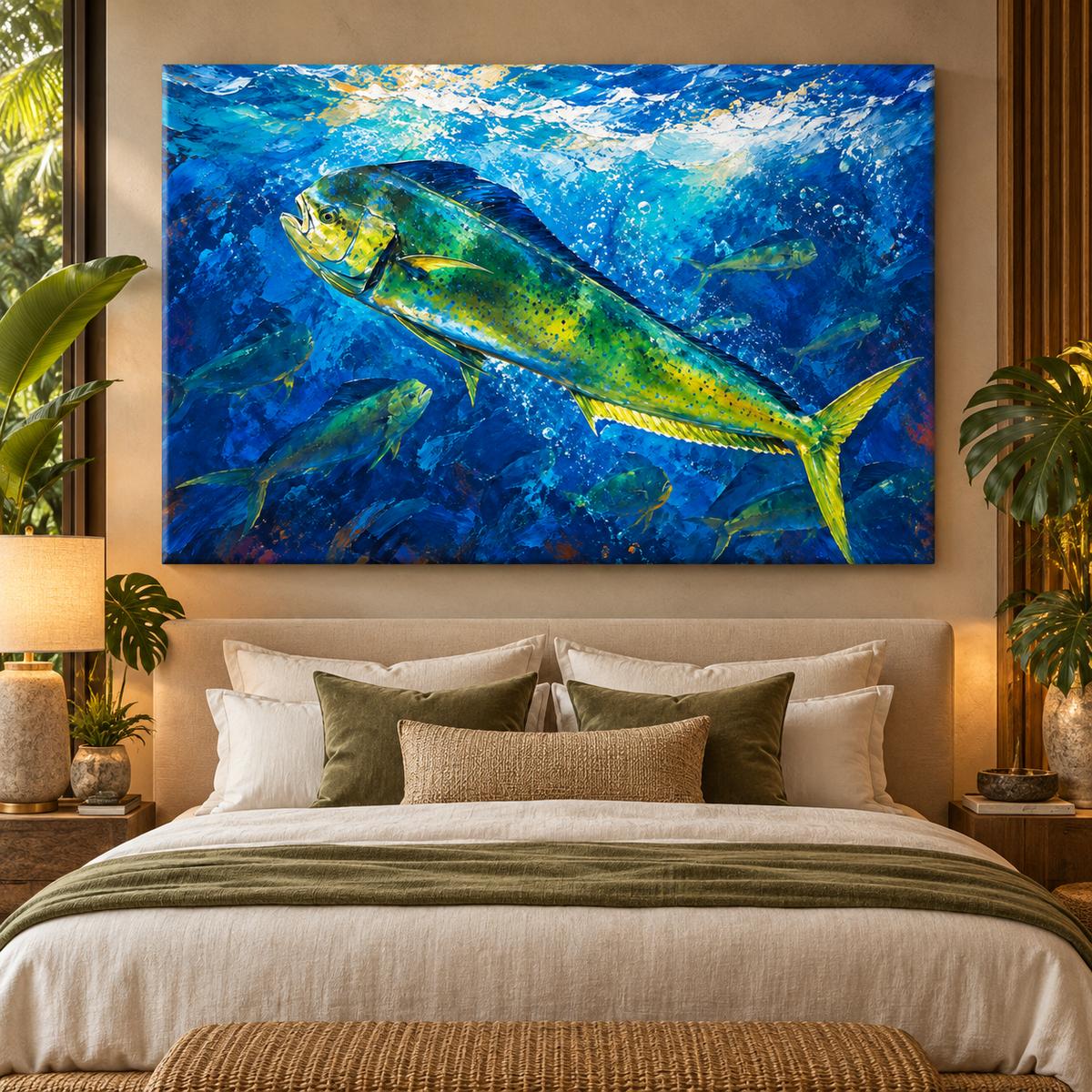 Mahi Mahi Underwater Wrapped Canvas Wall Art – Colorful Dorado Ocean Fish Painting