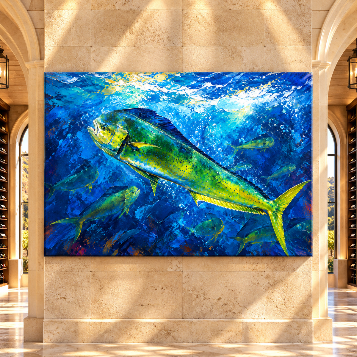 Mahi Mahi Underwater Wrapped Canvas Wall Art – Colorful Dorado Ocean Fish Painting