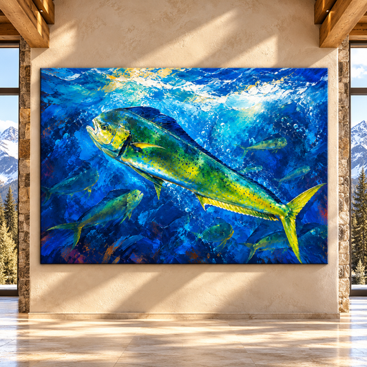 Mahi Mahi Underwater Wrapped Canvas Wall Art – Colorful Dorado Ocean Fish Painting - ART OF ROYALS