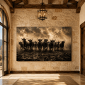 Stampeding Bull Herd Wrapped Canvas Wall Art – Dramatic Cattle Stampede Photography Print