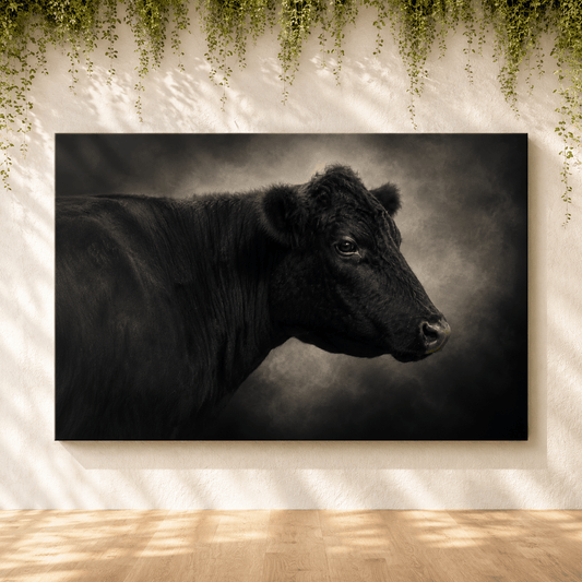 Black Angus Bull Studio Portrait Wrapped Canvas Wall Art – Fine Art Cattle Photography Print - ART OF ROYALS
