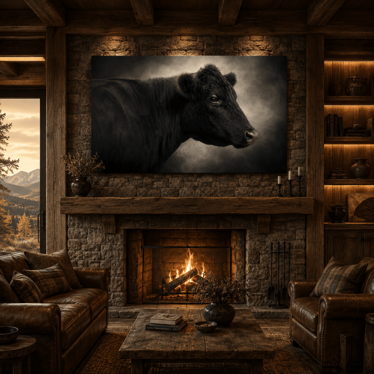 Black Angus Bull Studio Portrait Wrapped Canvas Wall Art – Fine Art Cattle Photography Print - ART OF ROYALS