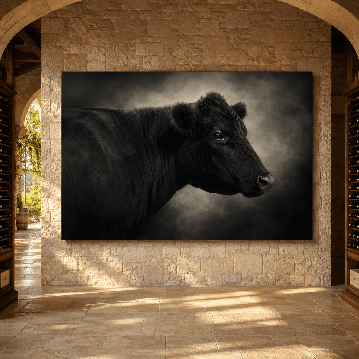 Black Angus Bull Studio Portrait Wrapped Canvas Wall Art – Fine Art Cattle Photography Print - ART OF ROYALS