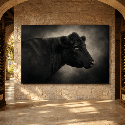 Black Angus Bull Studio Portrait Wrapped Canvas Wall Art – Fine Art Cattle Photography Print - ART OF ROYALS