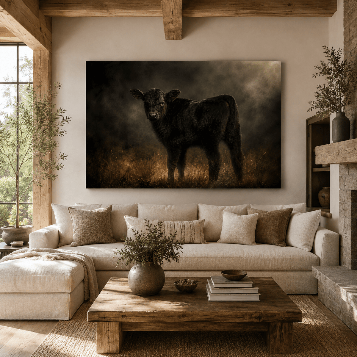 Backlit Black Angus Calf Wrapped Canvas Wall Art – Moody Fine Art Cattle Photography Print - ART OF ROYALS
