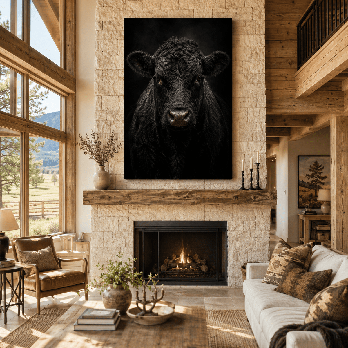 Black Angus Bull Close-Up Portrait Wrapped Canvas Wall Art – Dramatic Low-Key Photography Print - ART OF ROYALS