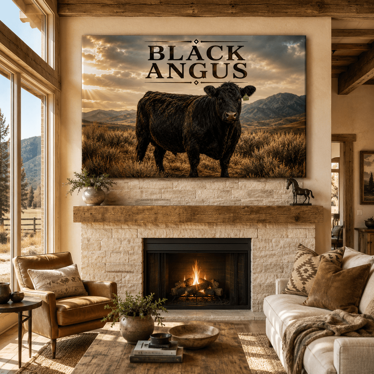 Black Angus Ranch Poster Wrapped Canvas Wall Art – Bold Western Typography Print - ART OF ROYALS