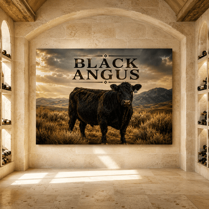Black Angus Ranch Poster Wrapped Canvas Wall Art – Bold Western Typography Print - ART OF ROYALS