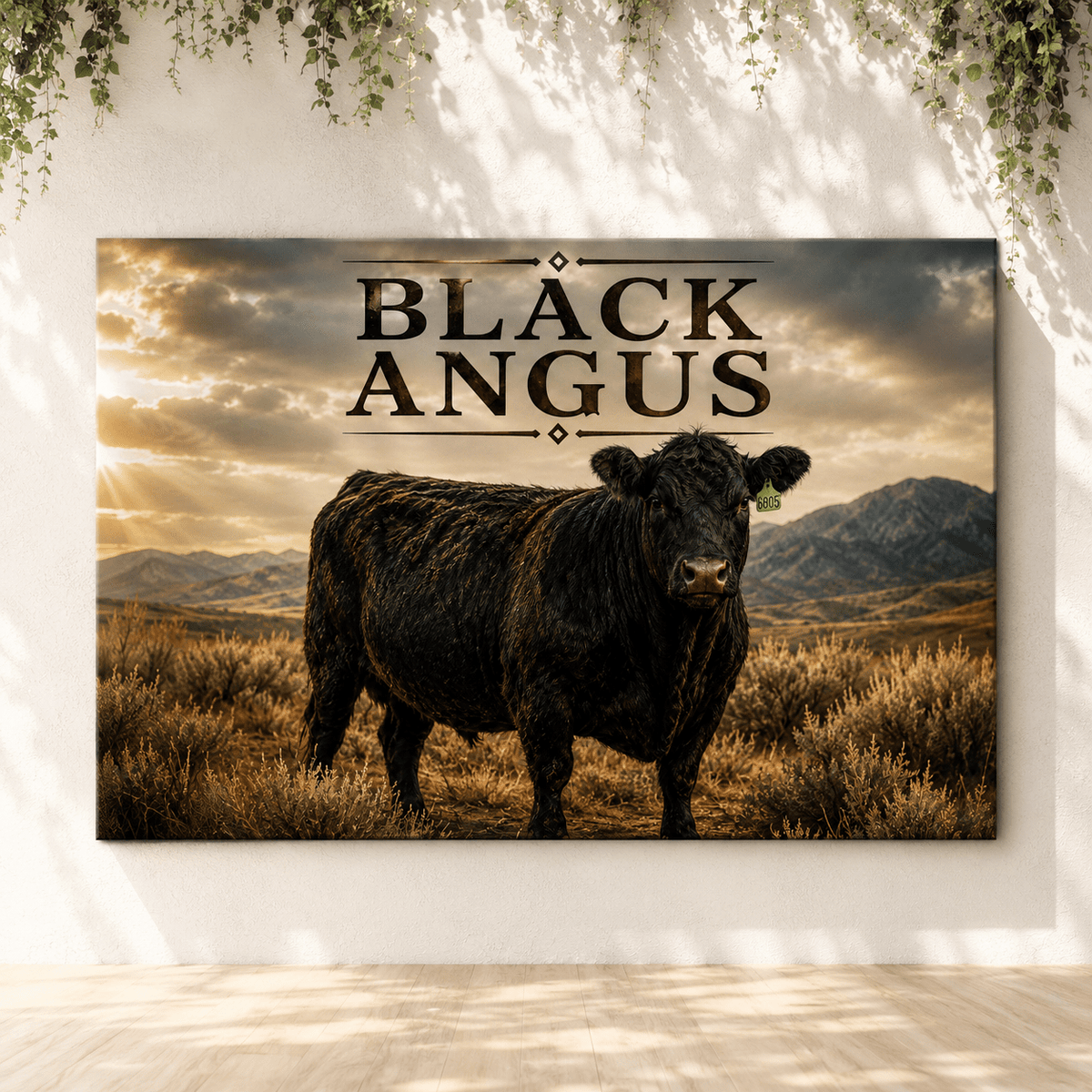 Black Angus Ranch Poster Wrapped Canvas Wall Art – Bold Western Typography Print - ART OF ROYALS