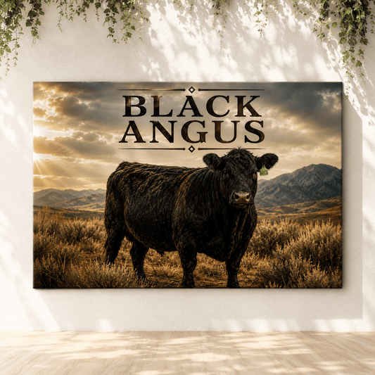 Black Angus Ranch Poster Wrapped Canvas Wall Art – Bold Western Typography Print - ART OF ROYALS