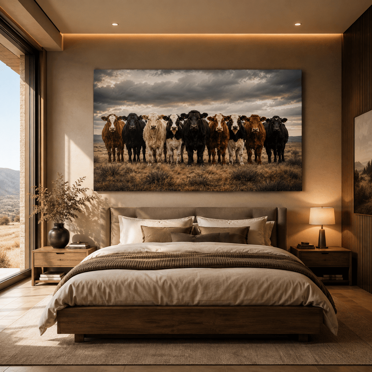 Diverse Cattle Herd Lineup Wrapped Canvas Wall Art – Dramatic Ranch Photography Print - ART OF ROYALS