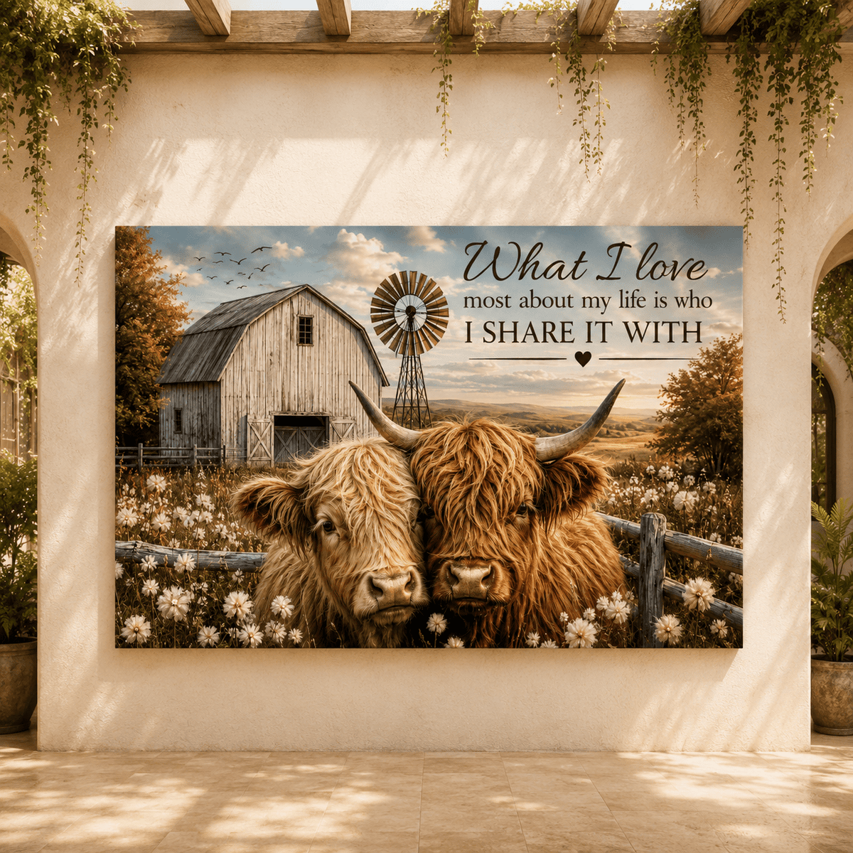 Highland Cows with Love Quote Wrapped Canvas Wall Art – Sentimental Farmhouse Print - ART OF ROYALS