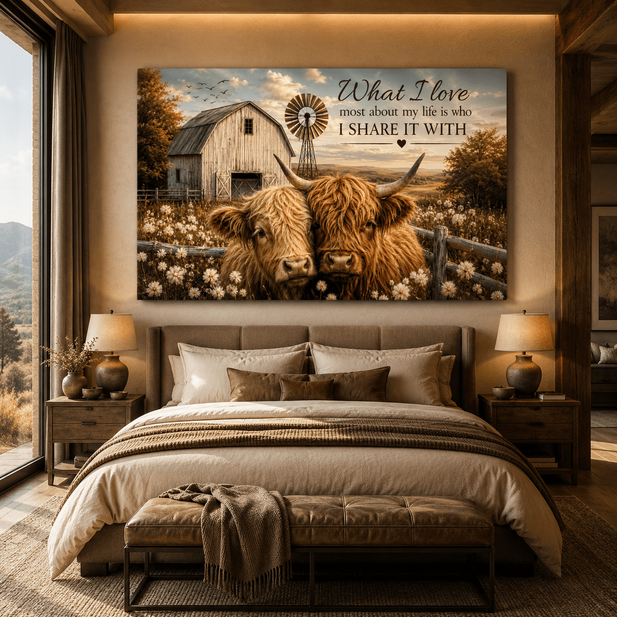 Highland Cows with Love Quote Wrapped Canvas Wall Art – Sentimental Farmhouse Print - ART OF ROYALS