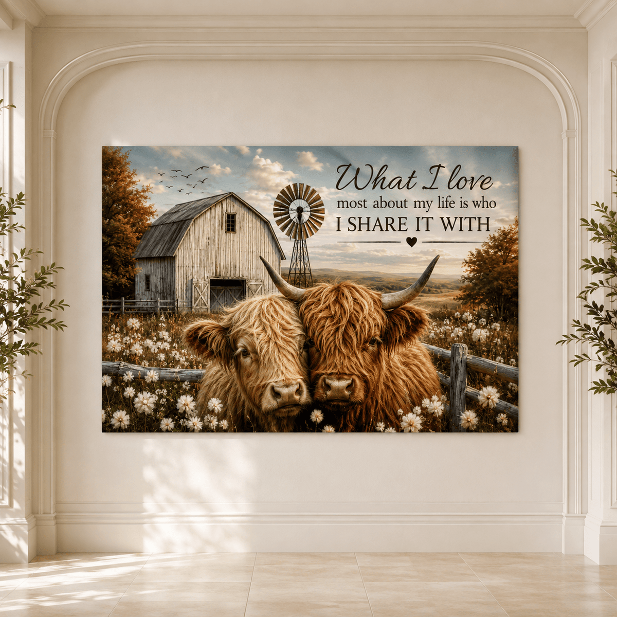 Highland Cows with Love Quote Wrapped Canvas Wall Art – Sentimental Farmhouse Print - ART OF ROYALS