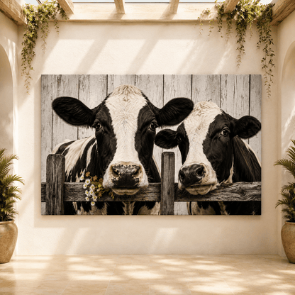 Cows with Wildflowers Wrapped Canvas Wall Art – Charming Farmhouse Photography Print - ART OF ROYALS