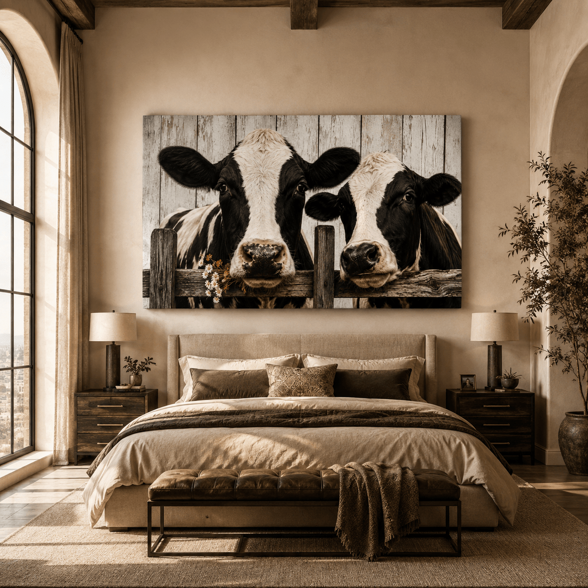 Cows with Wildflowers Wrapped Canvas Wall Art – Charming Farmhouse Photography Print - ART OF ROYALS