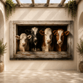 Four Cows in Rustic Window Wrapped Canvas Wall Art – Farmhouse Photography Print