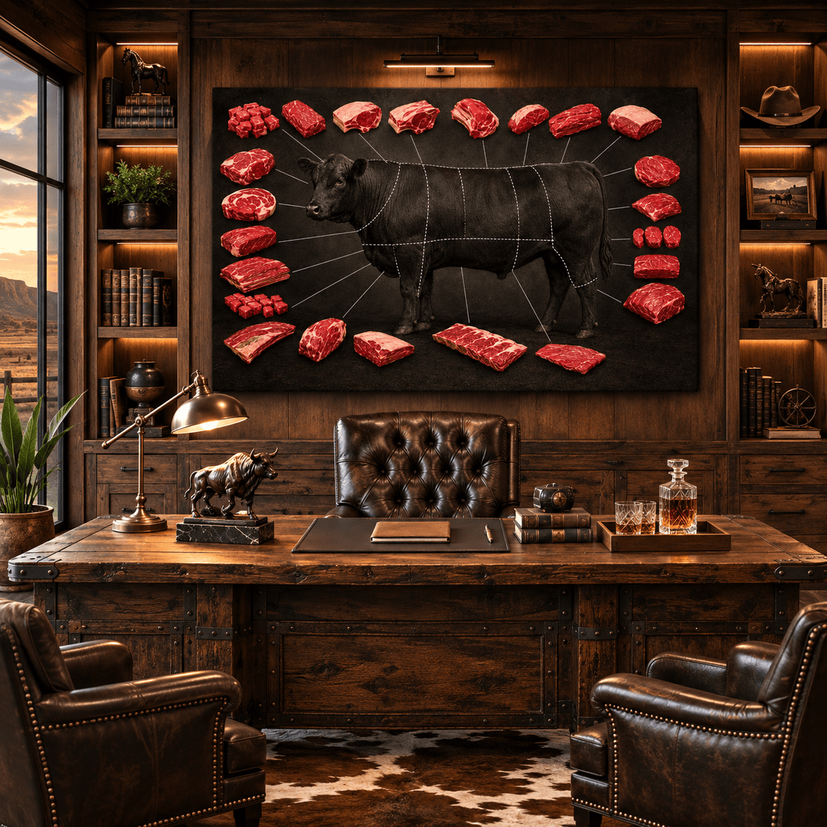 Beef Cuts Chart Wrapped Canvas Wall Art – Butcher Diagram Kitchen Print - ART OF ROYALS