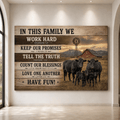 In This Family We Cattle Ranch Wrapped Canvas Wall Art – Faith-Based Farmhouse Print