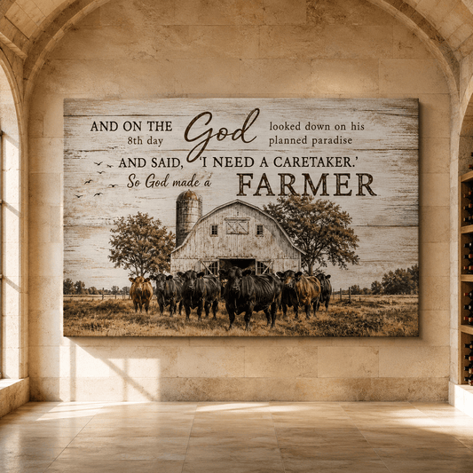 So God Made a Farmer Wrapped Canvas Wall Art – Faith-Based Farmhouse Barn Print - ART OF ROYALS