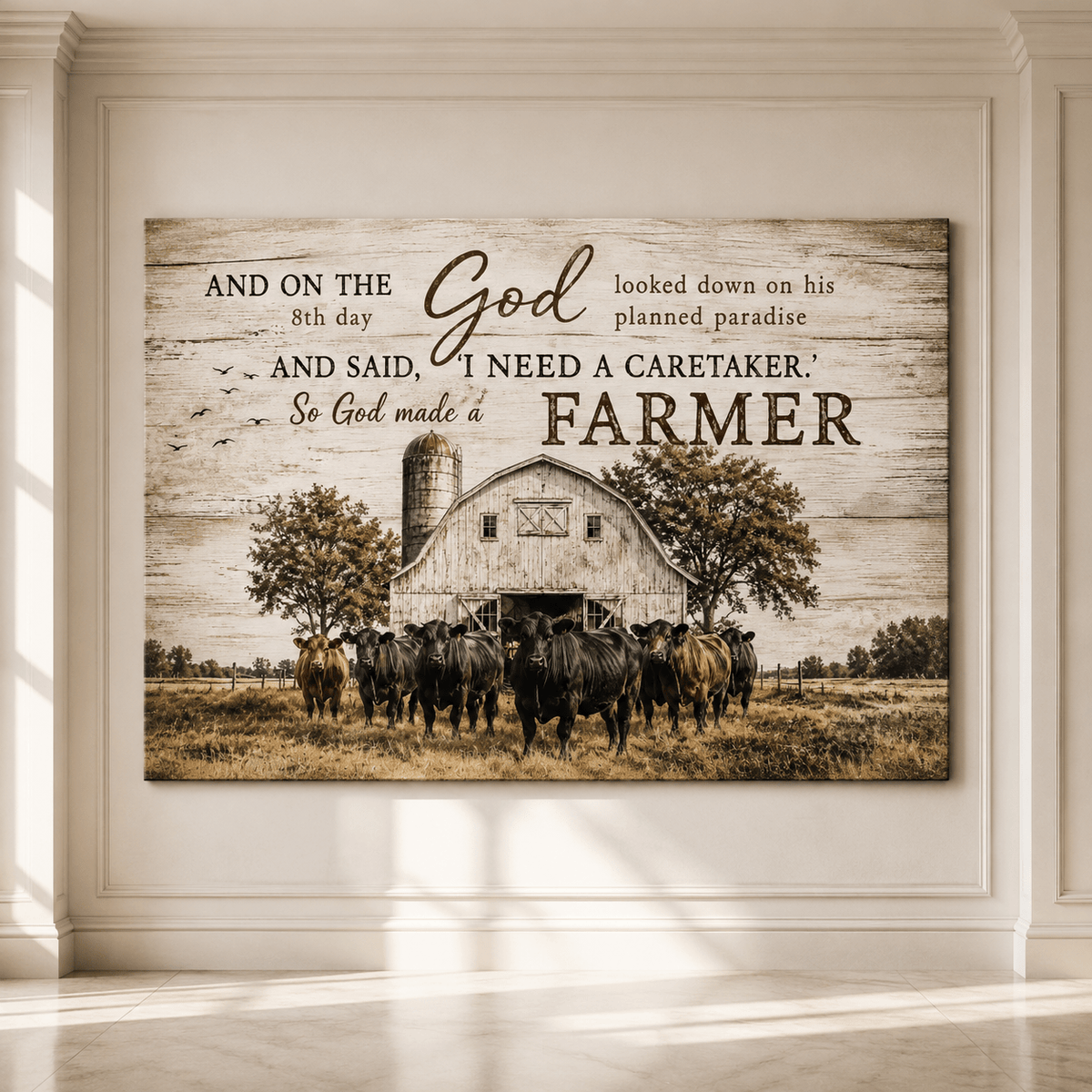So God Made a Farmer Wrapped Canvas Wall Art – Faith-Based Farmhouse Barn Print - ART OF ROYALS
