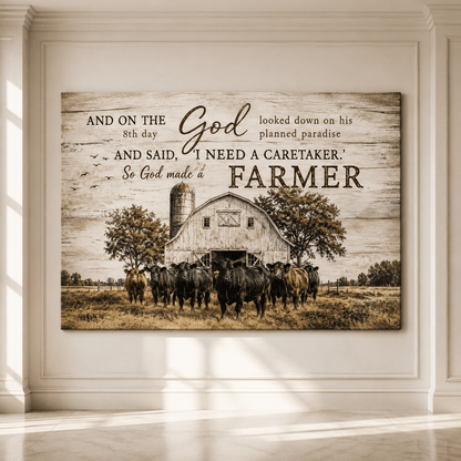 So God Made a Farmer Wrapped Canvas Wall Art – Faith-Based Farmhouse Barn Print - ART OF ROYALS