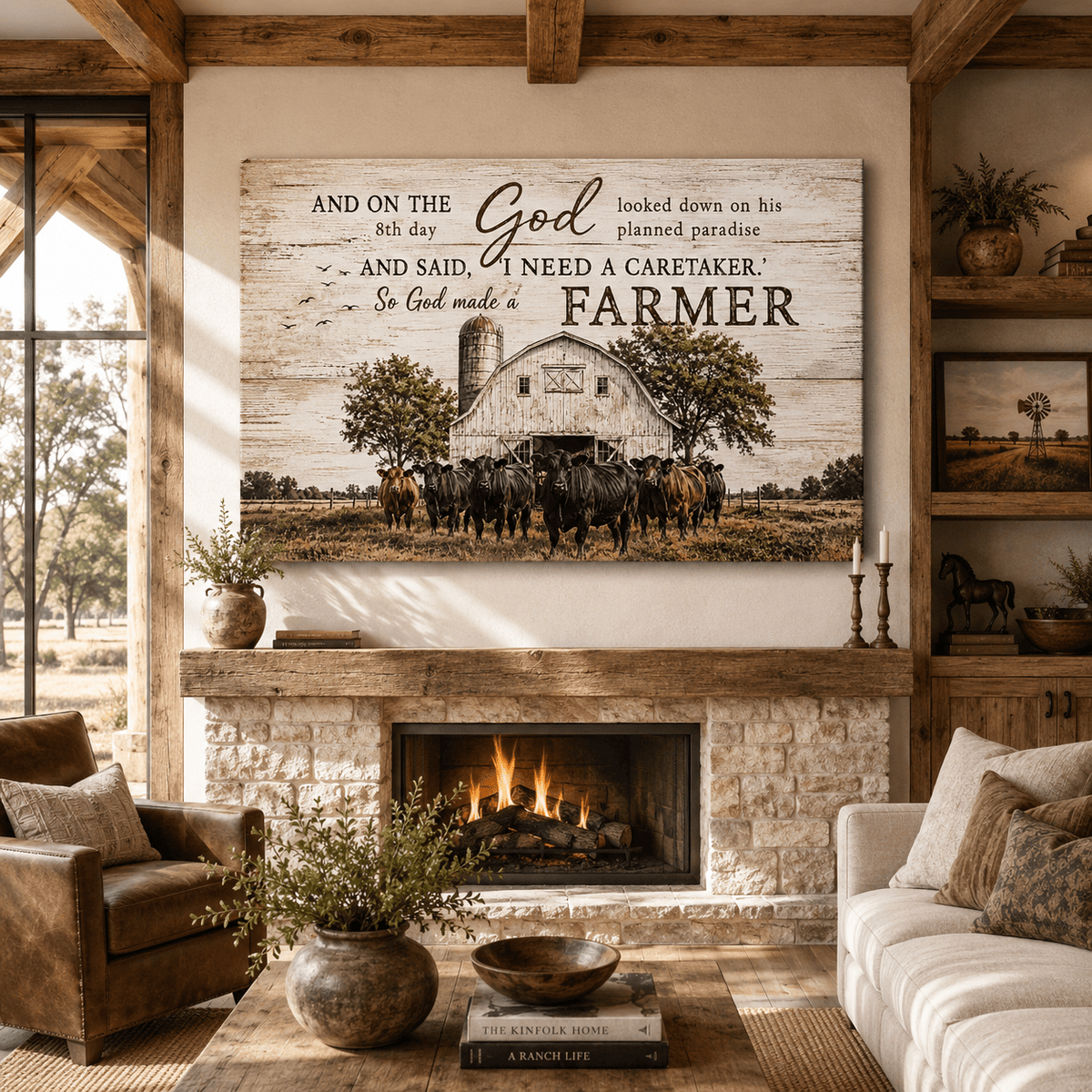 So God Made a Farmer Wrapped Canvas Wall Art – Faith-Based Farmhouse Barn Print - ART OF ROYALS