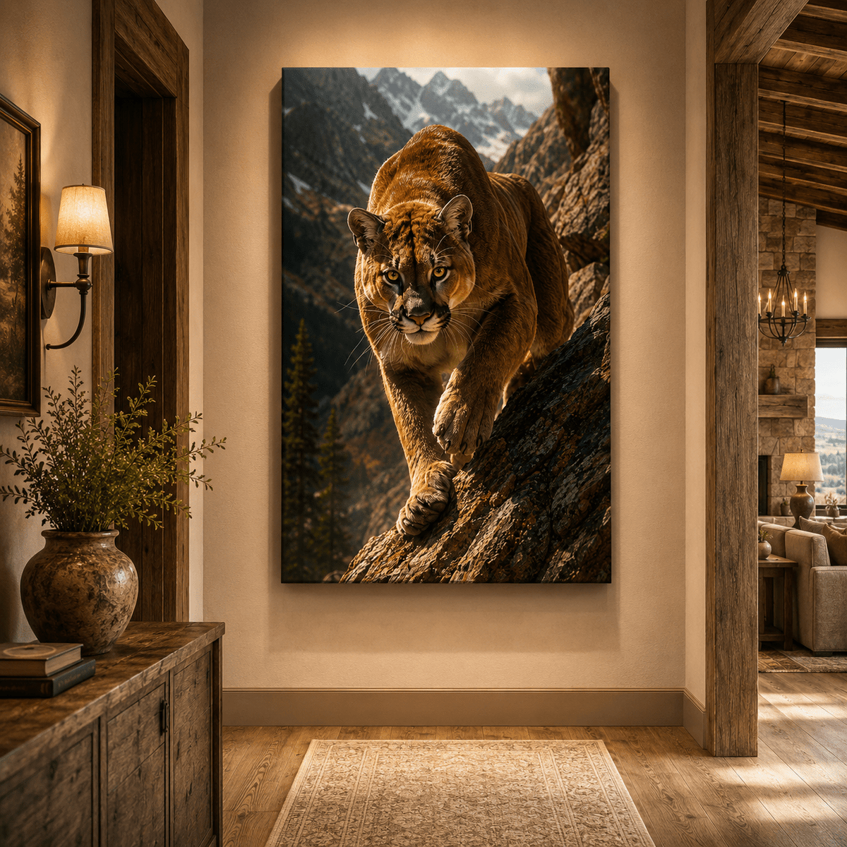 Prowling Mountain Cougar Wrapped Canvas Wall Art – Alpine Wildlife Photography Print - ART OF ROYALS